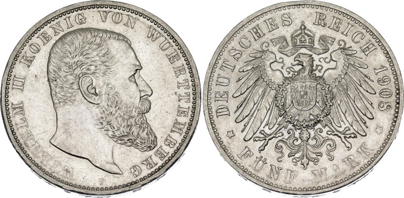 Germany - Empire Wurttemberg 5 Mark 1908 F

KM# 632, J# 176, Schön# 11, N# 158...