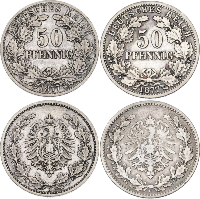 Germany - Empire 2 x 50 Pfennig 1877 B & C

KM# 6, AKS# 3, N# 10400; Silver; W...