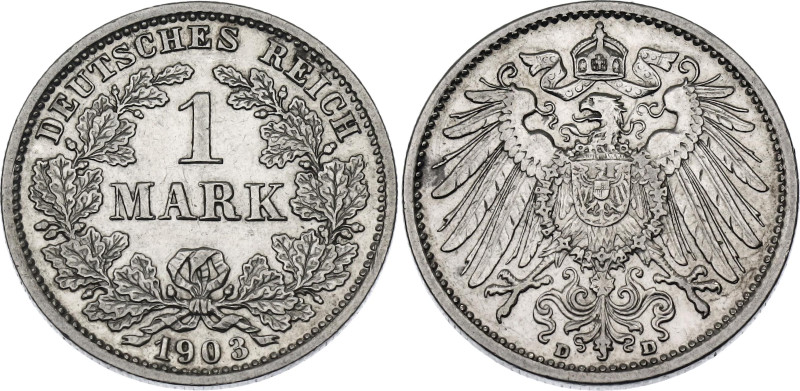 Germany - Empire 1 Mark 1903 D

KM# 14, N# 3412; Silver; Mint Munchen 914123 p...