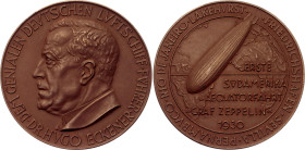 Germany - Weimar Republic Bronze Medal "Zeppelin Airship Flight to South America" 1930

Kaiser# 544; Bronze 20.35 g., 36 mm.; Obv: DEM GENIALEN DEUT...