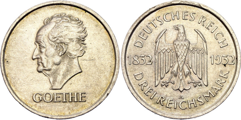 Germany - Weimar Republic 3 Reichsmark 1932 A

KM# 76, J# 350, N# 42120; Silve...