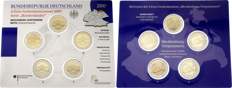 Germany - FRG Coin Set 5 x 2 Euro 2007 A, D, F, G, J

KM# 260, N# 2201; Bimeta...