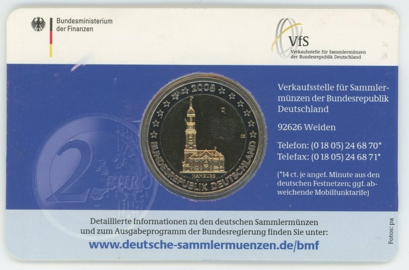 Germany - FRG 2 Euro 2008

KM# 261, N# 2994; Bimetallic; Federal Lands - "Hamb...