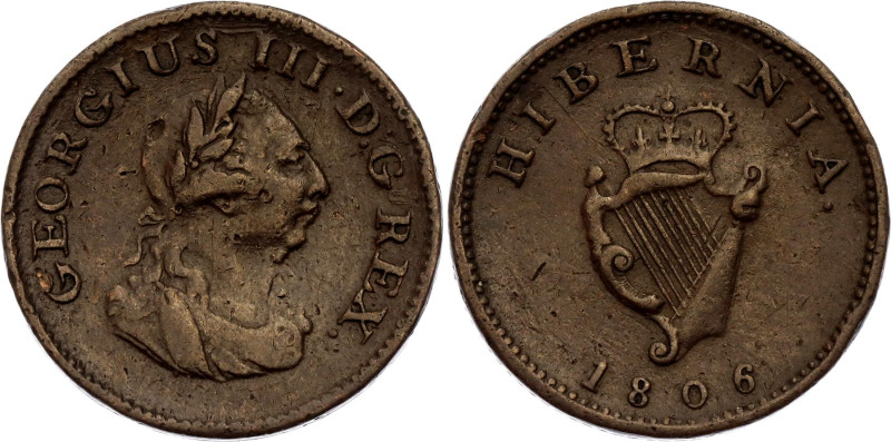 Ireland 1 Farthing 1806

KM# 146, N# 10561; Copper; George III; Soho Mint; XF