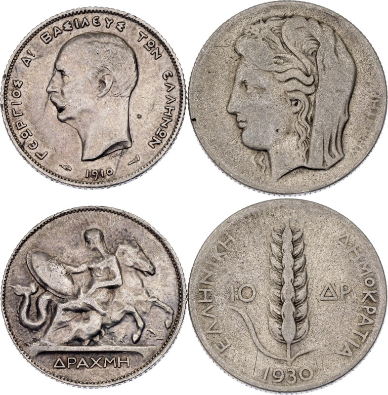 Greece 1 - 10 Drachmai 1910 - 1930

KM# 60, 72; Silver; VF/XF