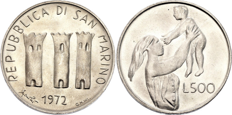 San Marino 500 Lire 1972

KM# 21, N# 13701; Silver; Maternity; UNC with full m...