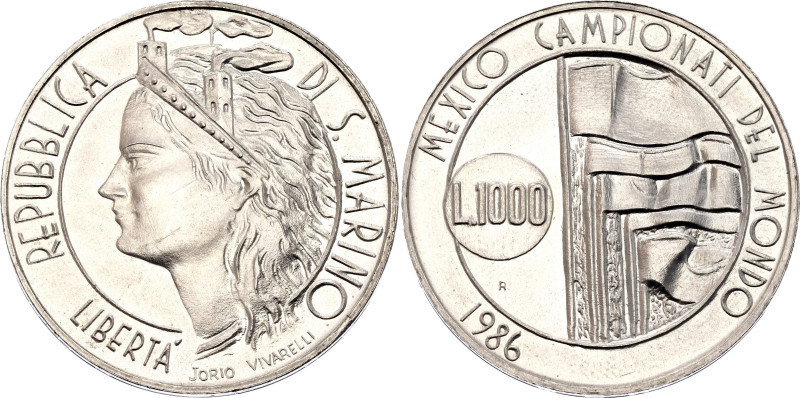 San Marino 1000 Lire 1986 R

KM# 197, N# 50212; Silver; 1986 World Cup, Mexico...