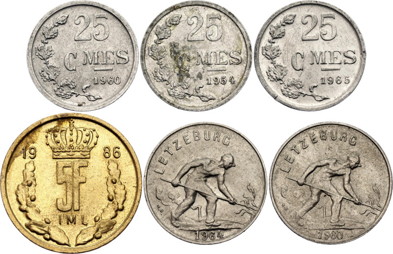 Luxembourg Lot of 6 Coins 1954 - 1986

3 x 25 Centimes - 1 - 1 - 5 Francs; Var...