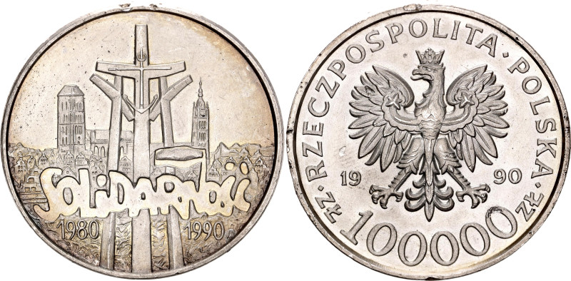 Poland 100000 Zlotych 1990 L

Y# 196.1, N# 8426; Silver; 10th Anniversary - So...