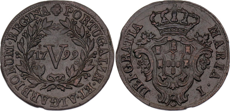 Portugal 5 Reis 1799 Key Date

KM# 305, N# 31752; Copper; Maria I; Mintage 334...