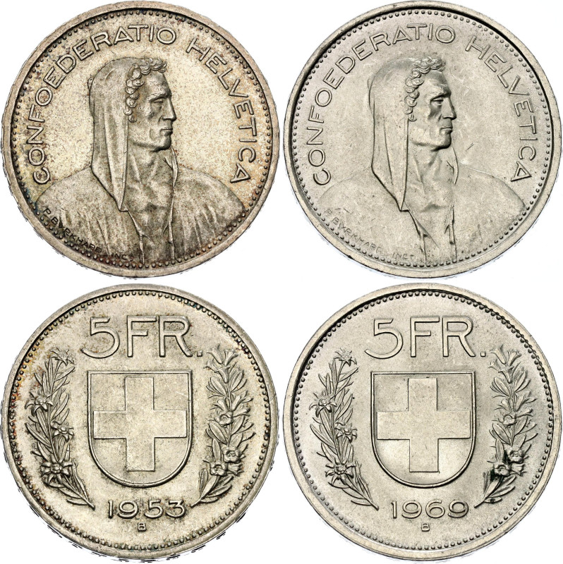 Switzerland 2 x 5 Francs 1953 - 1969 B

KM# 40, N# 194; Silver; William Tell; ...