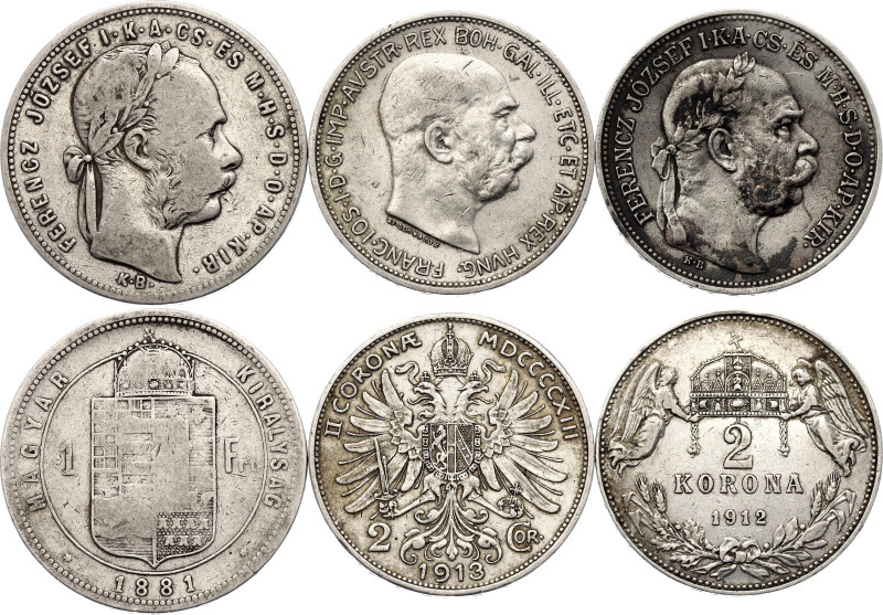 Austria - Hungary Lot of 3 Coins 1881 - 1913

Silver 31.94 g; Franz Joseph I; ...