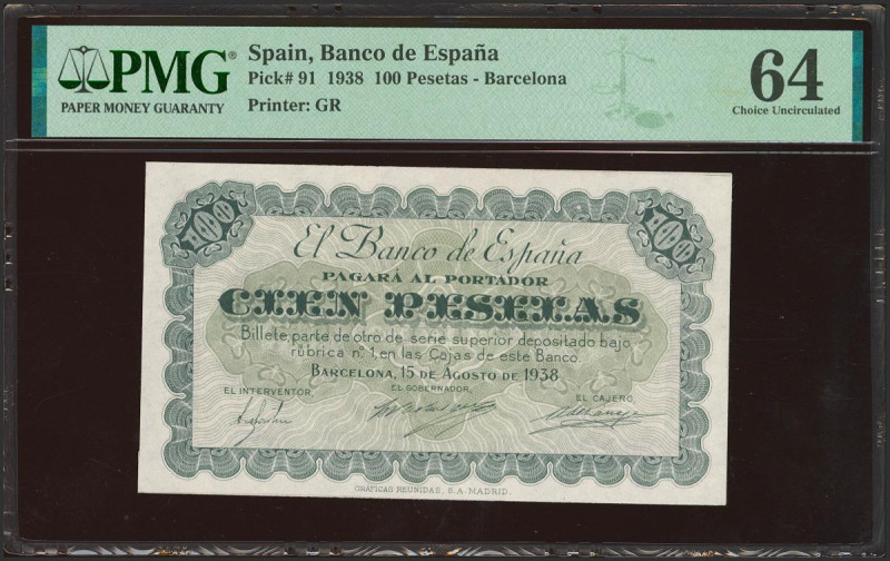 100 Pesetas. 15 de Agosto de 1938. Billete Provisional por 2 años no emitido del...