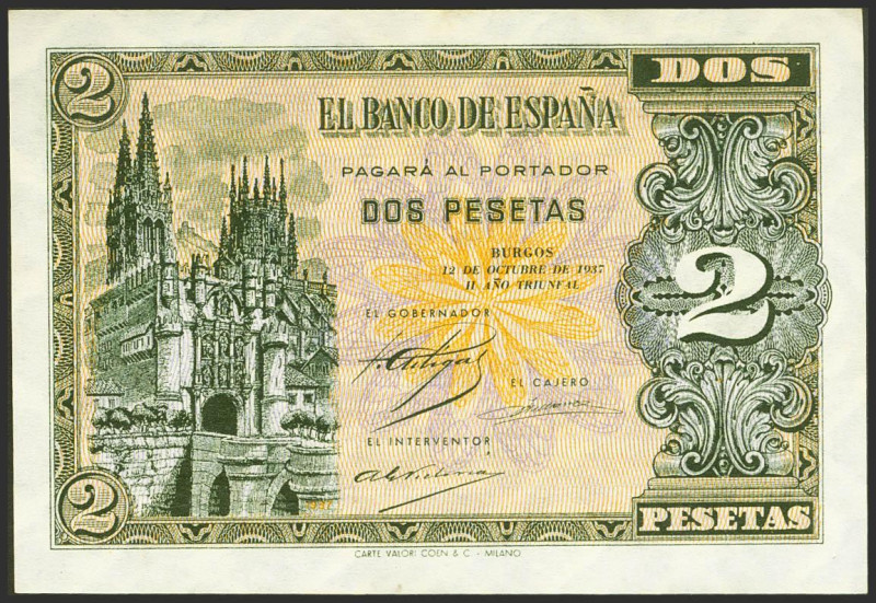 2 Pesetas. 12 de Octubre de 1937. Serie B. (Edifil 2021: 426a, Pick: 105a). Muy ...