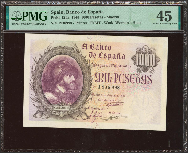 1000 Pesetas. 21 de Octubre de 1940. Sin serie. (Edifil 2021: 445, Pick: 125a). ...