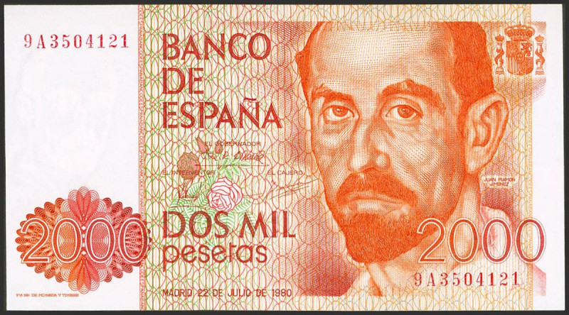 2000 Pesetas. 22 de Julio de 1980. Serie especial 9A. (Edifil 2021: 479b, Pick: ...