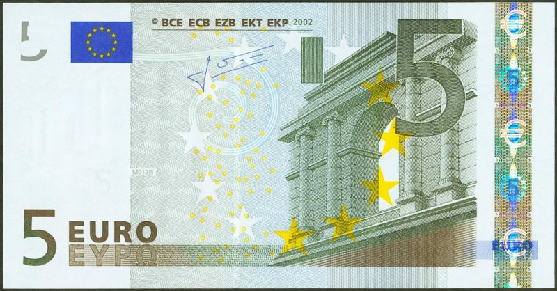 5 Euros. 1 de Enero de 2002. Firma Trichet. Serie V (España). (Edifil 2021: 486A...