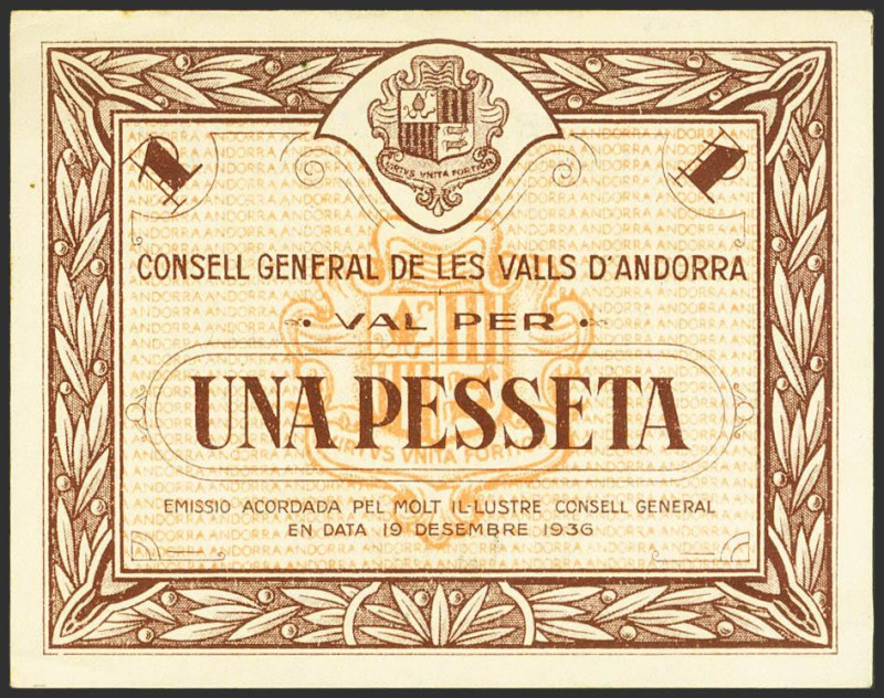 ANDORRA. 1 Pesseta. 19 de Diciembre de 1936. Sin serie. (Edifil 2021: 3, Pick: 6...