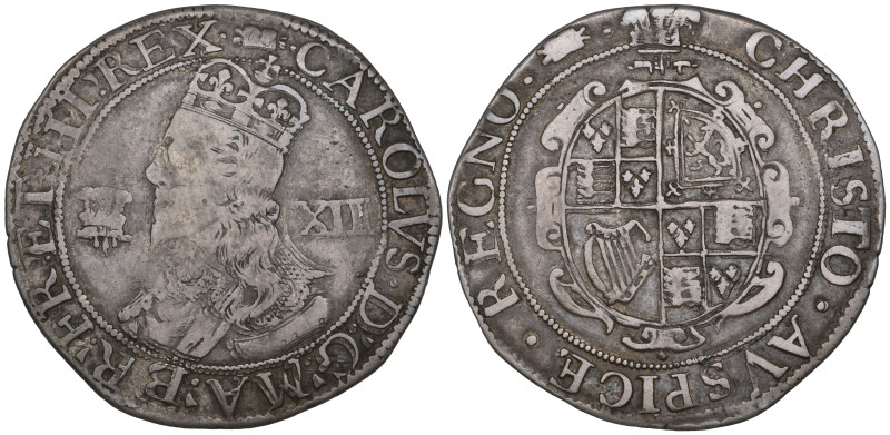 Charles I, Aberystwyth mint, shilling, m.m. book, obv., large, well-proportioned...