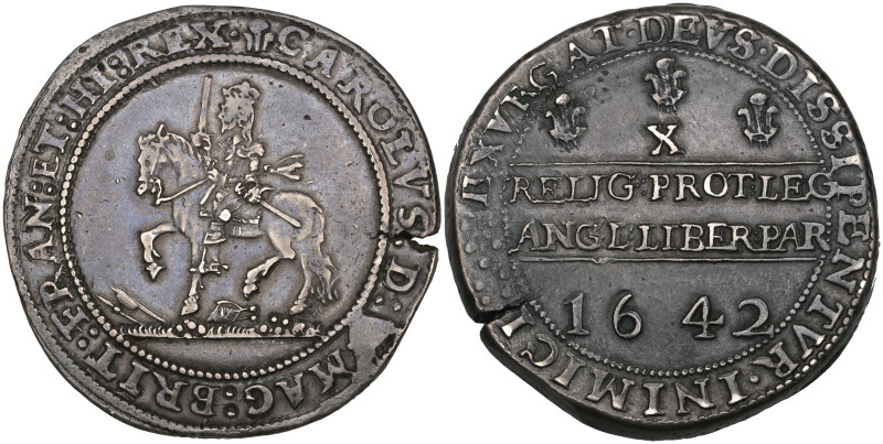 Charles I, Shrewsbury mint, half-pound, 1642, m.m. plume, obv., well-proportione...