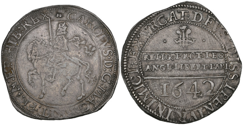 Charles I, Shrewsbury mint, halfcrown, 1642, m.m. book on obverse only, struck f...