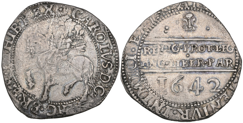 Charles I, Shrewsbury mint, halfcrown, 1642, obv., large Shrewsbury horseman wit...