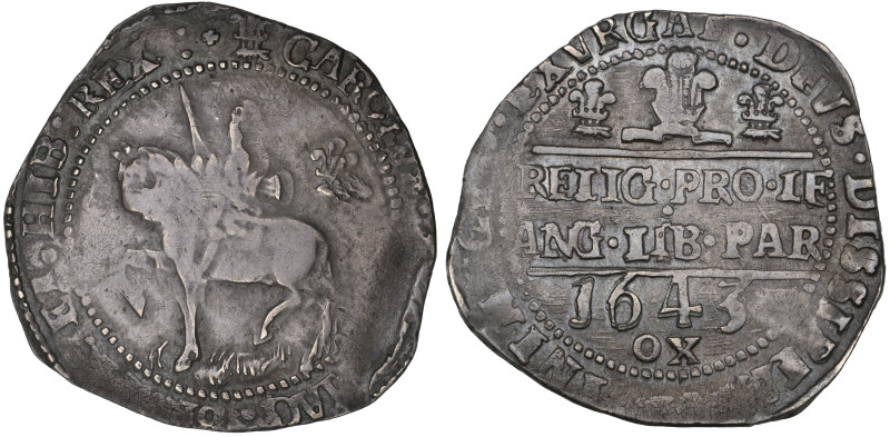 Charles I, Oxford mint, halfcrown, 1643 (last period), m.m. Oxford plume and ros...