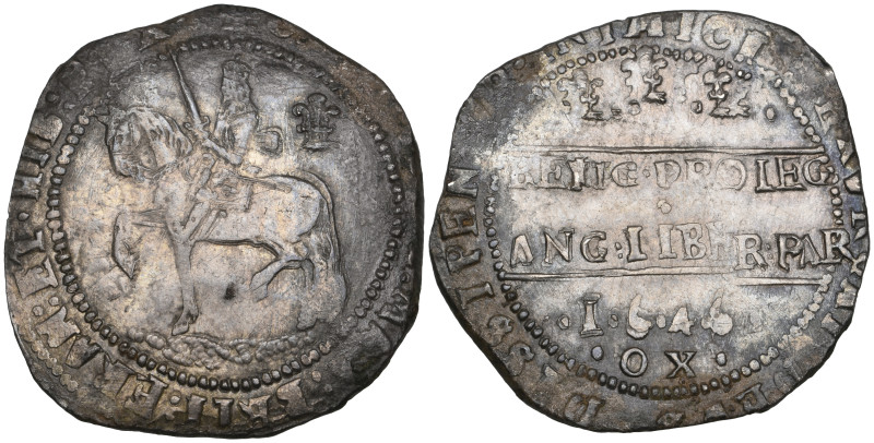 Charles I, Oxford mint, halfcrown, 1646, m.m. Oxford plume on obverse only, obv....