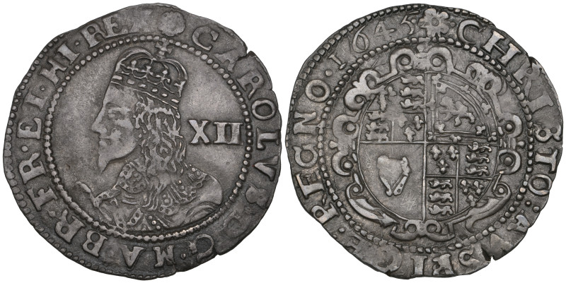 Charles I, Exeter mint, shilling, 1645, m.m. rose, obv., crowned bust left, rev....