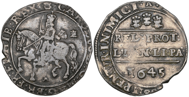 Charles I, Late Declaration Issues, halfcrown, m.m. plumelet on obverse, A on re...