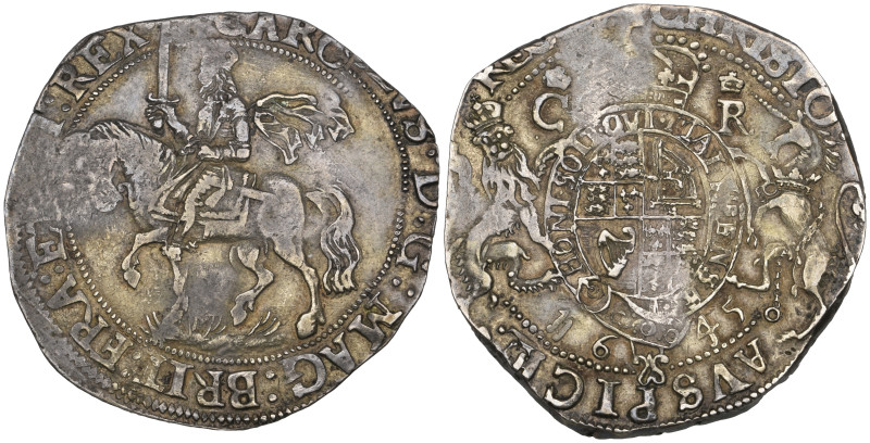 Charles I, Uncertain (Hereford?), mint, halfcrown, 1645, m.m. lis, King on horse...