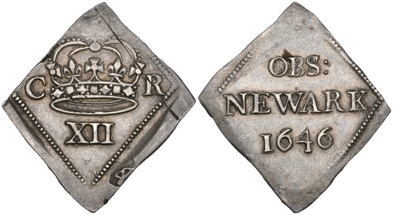 Charles I, Newark Besieged, shilling, 1646, struck from a piece of silver plate ...