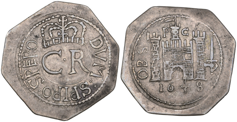 Charles I, Pontefract Besieged, octagonal shilling, 1648, obv., similar to the l...