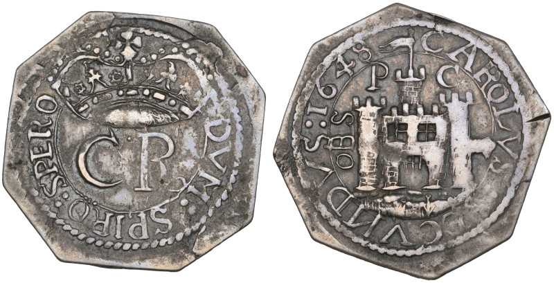 Charles I / Charles II, Pontefract Besieged, octagonal shilling, 1648, Charles I...