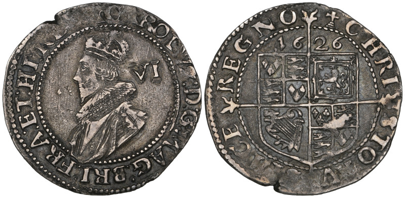 Charles I, Tower mint, sixpence, 1626, Group B, type 1a1, m.m. cross calvary, ob...