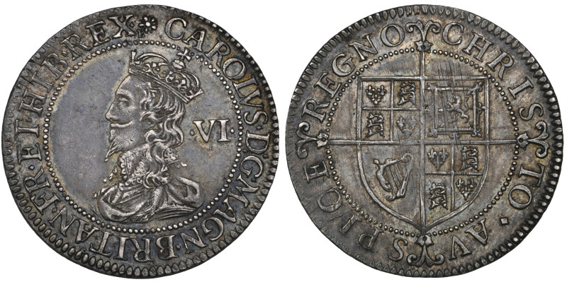 Charles I, Briot's First Milled Issue (1631-2), sixpence, undated, m.m. flower a...