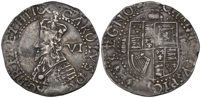 Charles I, Worcester or Salopia (Shrewsbury) mint, sixpence, undated (1643-4), m...