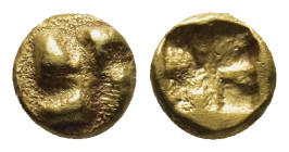 IONIA. Uncertain. Circa 625-600 BC. Myshemihekte – 1/24 Stater (0.63 Gr. 6mm.), Phokaic standard. Raised swastika pattern. 
Rev. Quadripartite incuse ...