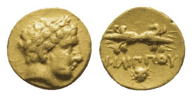 KINGS OF MACEDON. Philip II, 359-336 BC. 1/12 Stater (Gold, 8mm, 0.74 g), Pella, circa 345/2-328. Laureate head of Apollo to right. Rev. ΦΙΛΙΠΠΟΥ Thun...