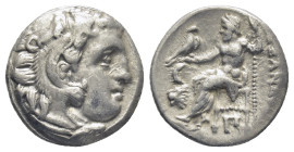 Kings of Macedon. Alexander III 'the Great' (336-323 BC). AR Drachm Kolophon (4.3 Gr. 16mm. ) 
Head of Herakles to right, wearing lion's skin headdres...