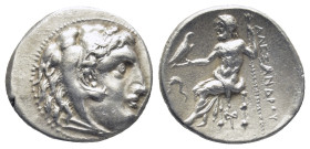 KINGS OF MACEDON. Alexander III 'the Great' (336-323 BC). Drachm. (4.2 Gr. 17mm.) Kolophon.
 Head of Herakles right, wearing lion skin. 
Rev: AΛEΞANΔP...