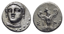 PAPHLAGONIA. Sinope. Trihemiobol (Circa 330-250 BC). (1.46 Gr. 11mm.)
 Head of nymph left, with hair in sakkos.
 Rev. Eagle facing, head left, wings d...