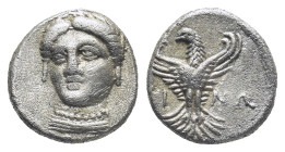PAPHLAGONIA. Sinope. Trihemiobol (Circa 330-250 BC). (1.44 Gr. 10mm.)
 Head of nymph left, with hair in sakkos.
 Rev. Eagle facing, head left, wings d...