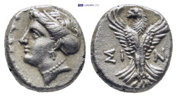 PAPHLAGONIA. Sinope. Hemidrachm (Circa 330-250 BC). (2.88 Gr. 13mm.)
Head of nymph left, with hair in sakkos.
 Rev. Eagle facing, head left, wings dis...