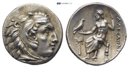Kingdom of Macedon. Alexander III 'the Great' AR Drachm. (17mm, 4.27 g) Abydos, circa 325-323 BC. Lifetime issue. Head of Herakles right, wearing lion...