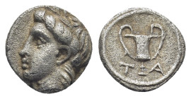 Aeolis. Temnos circa 400-300 BC. Obol AR (10mm., 1.0 g). Laureate head of Apollo left / T-A, kantharos.