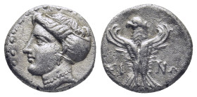 PAPHLAGONIA. Sinope. Hemidrachm (Circa 330-250 BC). (2.91 Gr. 13mm.)
 Head of nymph left, with hair in sakkos.
 Rev. Eagle facing, head left, wings di...
