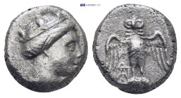 Pontos, Amisos AR Chian Drachm. Circa 360-330 BC. (3.92 Gr. 13mm.)
 Head of Hera-Tyche right, wearing turreted diadem and and necklace 
Rev. Owl with ...
