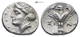 Paphlagonia. Sinope circa 330-250 BC. Hemidrachm AR (3 Gr. 14mm.) 
Head of Nymph Sinope left 
Re . Sea eagle standing facing, wings spread, head turne...