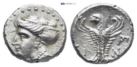PAPHLAGONIA. Sinope. Hemidrachm (Circa 330-250 BC). (2.97 Gr. 13mm.)
Head of nymph left, with hair in sakkos.
 Rev. Eagle facing, head left, wings dis...